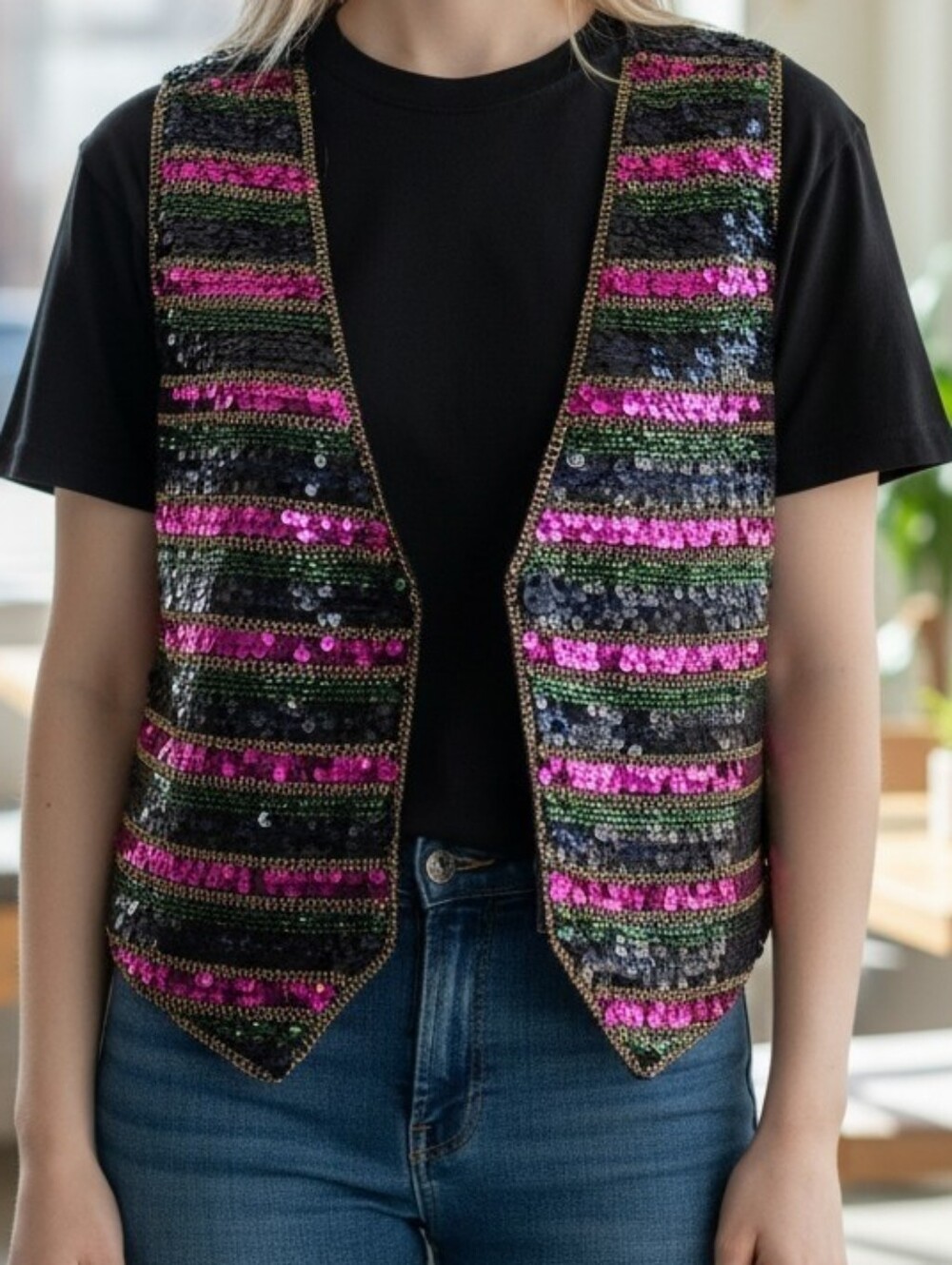 Vintage AJ Multicolor Beaded & Sequined Silk Vest